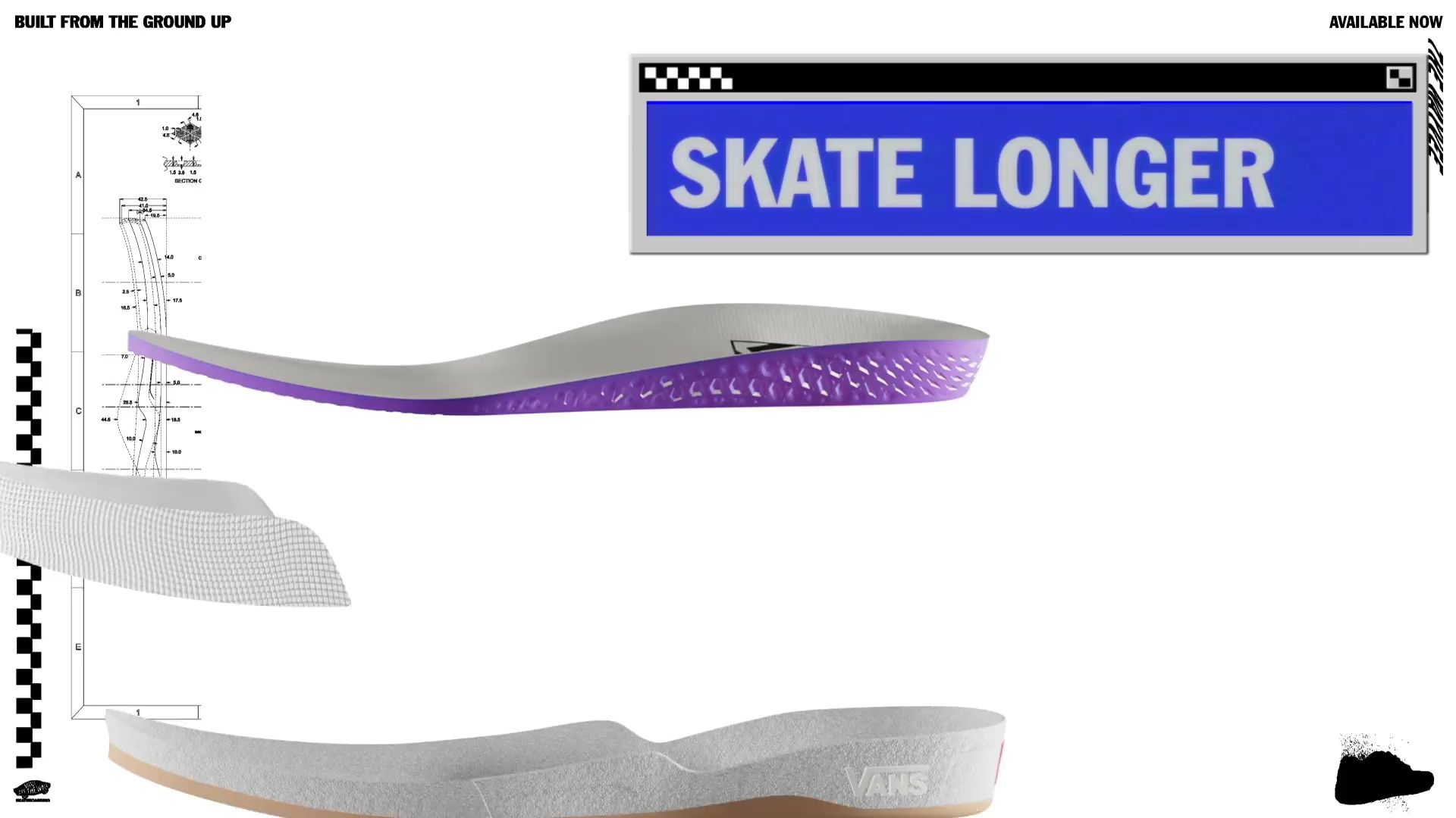 A techincal breakdown outlines the shoe features for the Vans The Wayvee Campaign