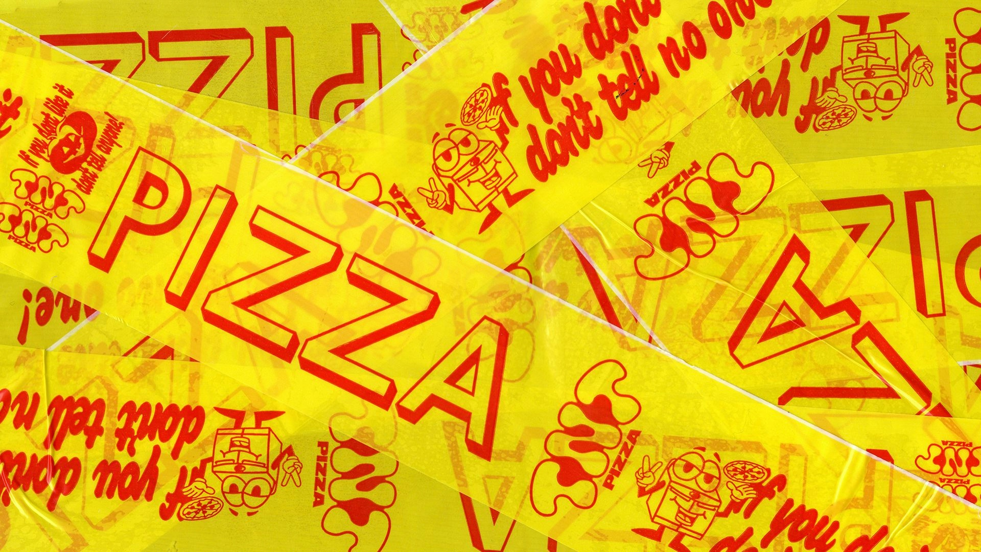 TNT Pizza yellow brand materials from the Brand Identity & Packaging project