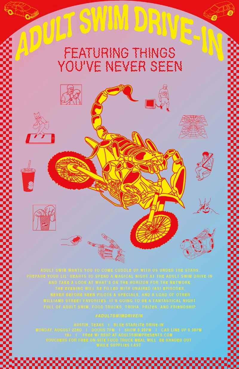 Adult Swim Drive-In animated web flyer
