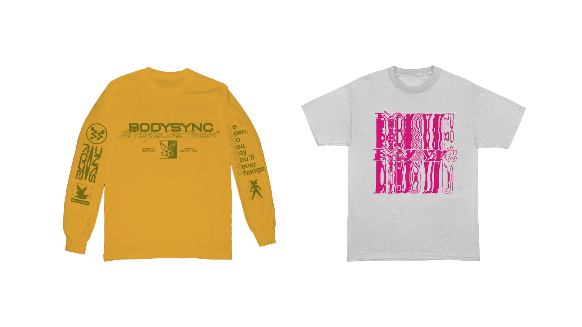 Bodysync graphic tees flat-lay