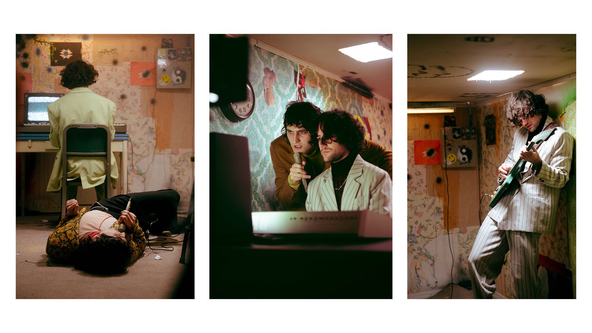 From the Sports Get A Good Look Album Campaign is a variety of photo prints of the band members singing in a room in suits