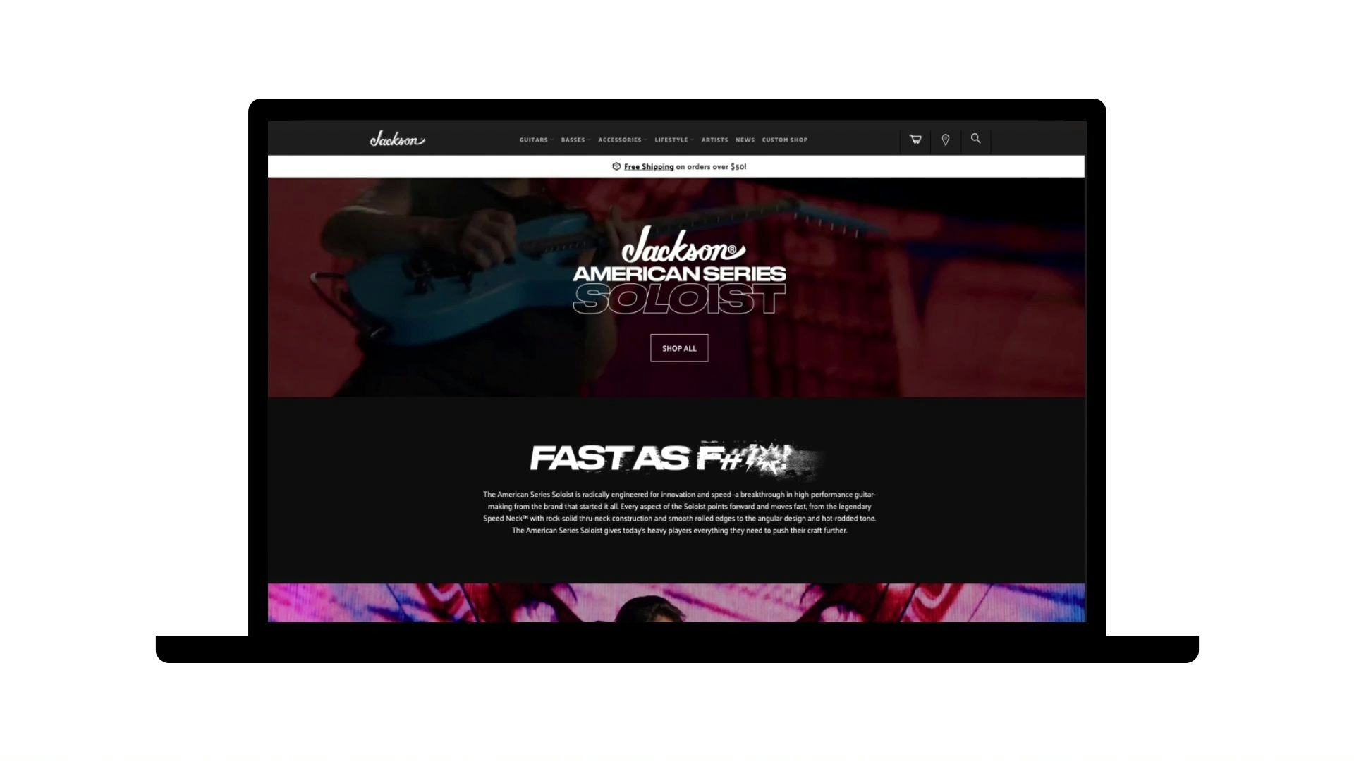 Jackson American Series Soloist campaign marketing landing page scroll through on a desktop device