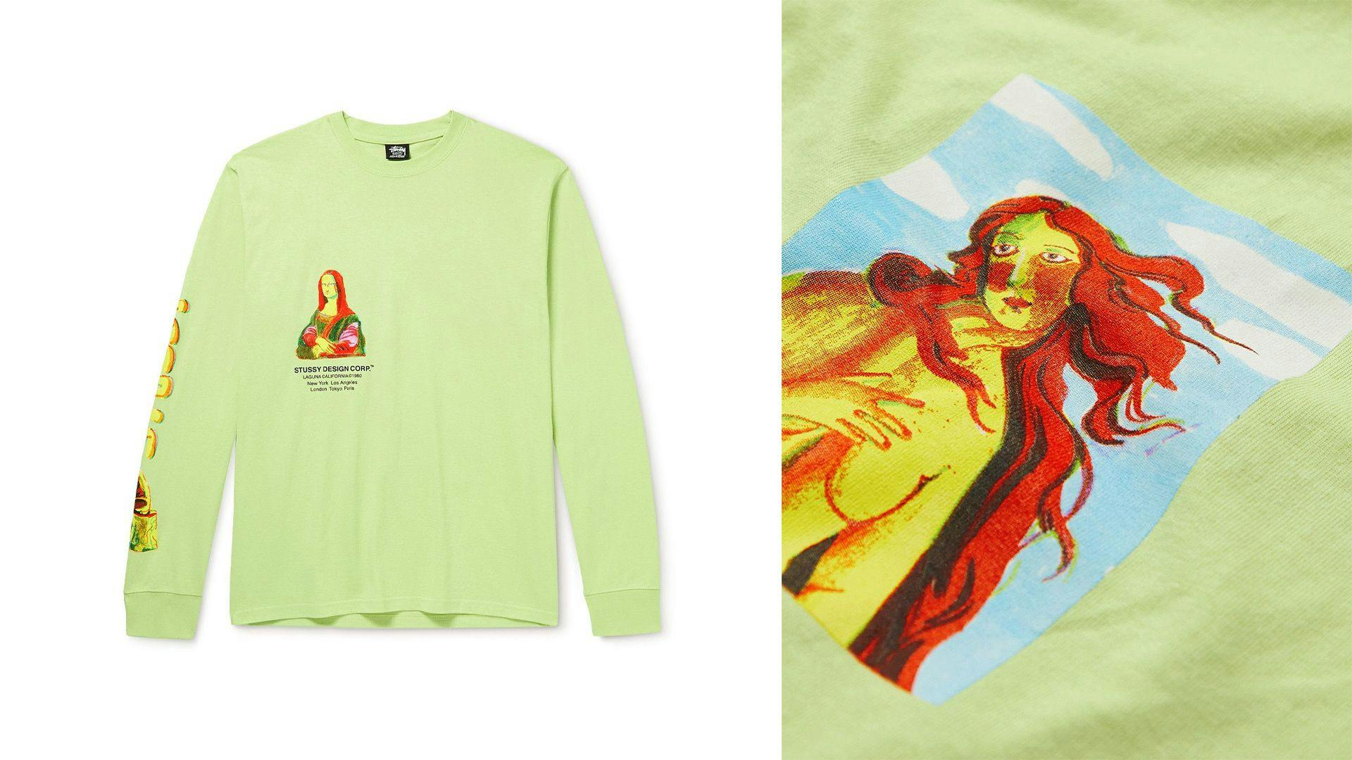 Graphic long sleeve tee in green flat-lay for the Stussy SS Printed Graphics capsule
