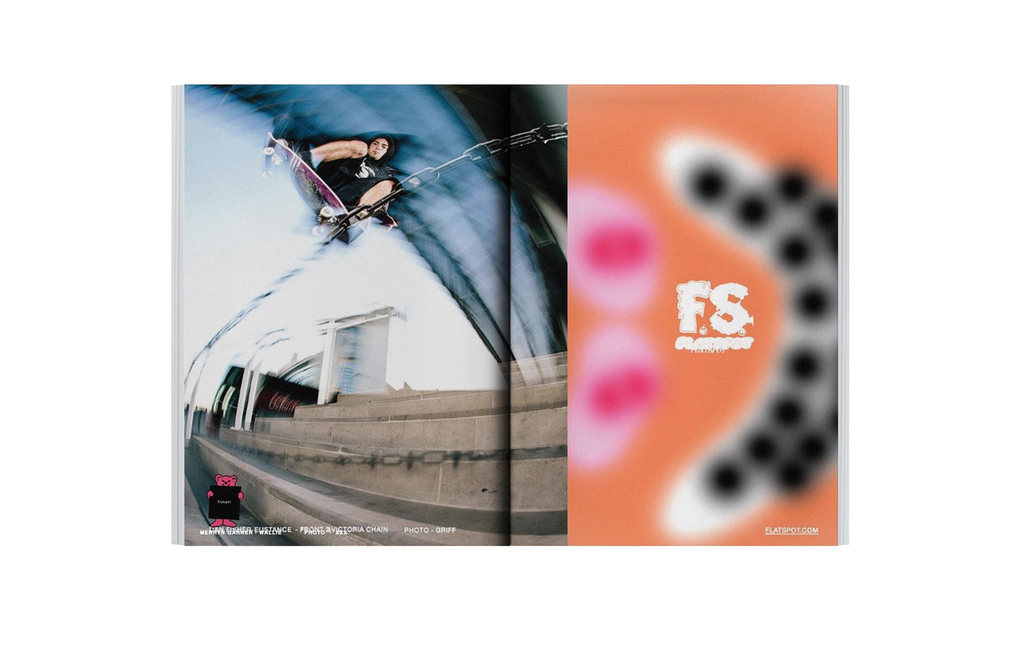 Flatspot AW21 Collection editorial print mockup skating a stair set