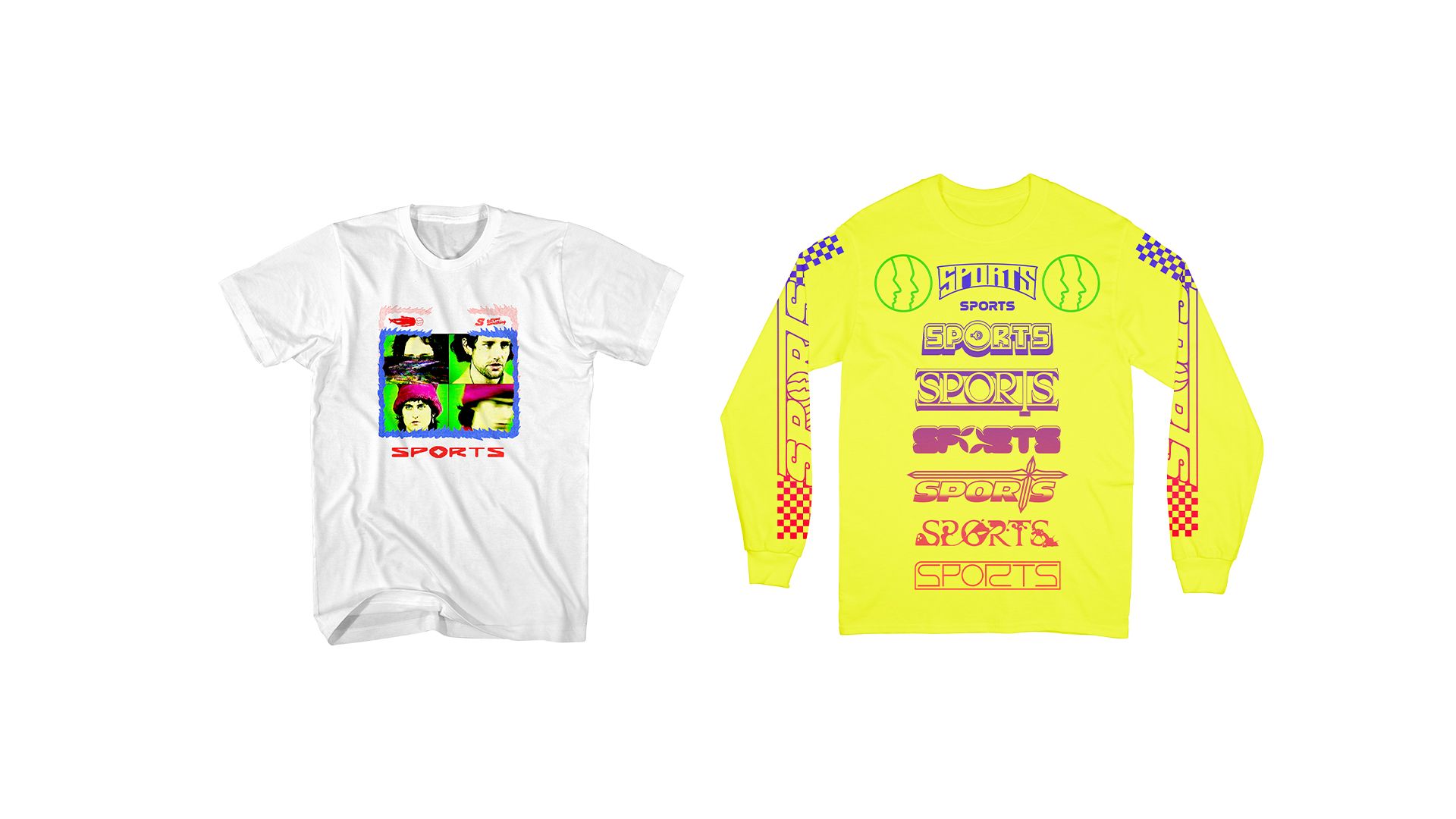 From the Sports Get A Good Look Album Campaign is a flat-lay of two graphic tees in white and yellow