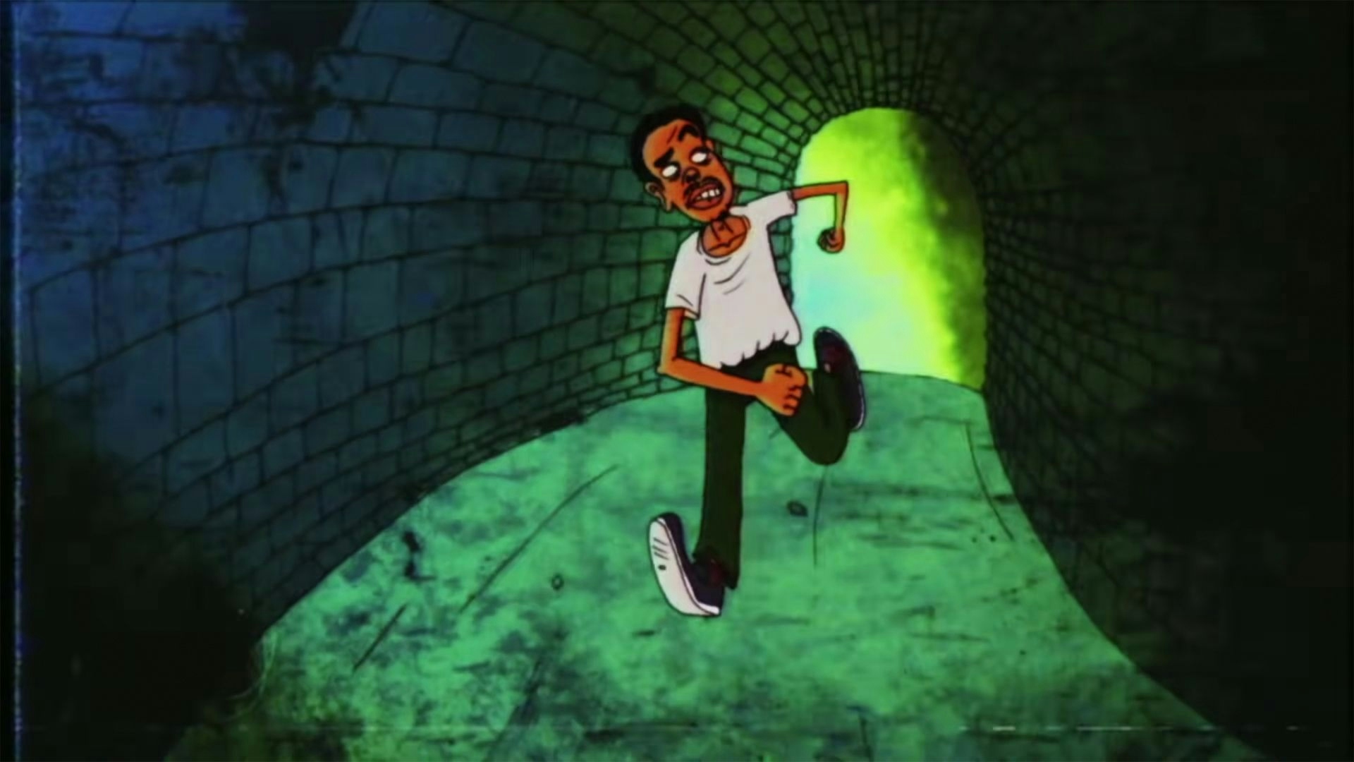 Earl Sweatshirt “Off Top” Official Music Video still, Early running through a tunnel