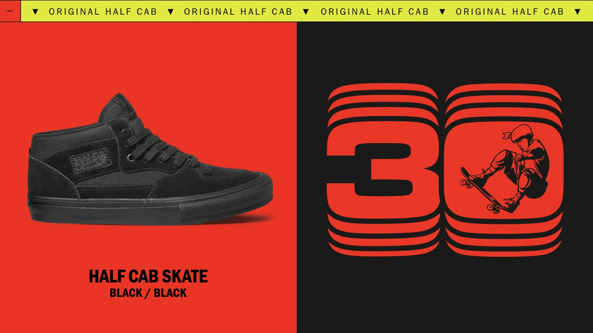 Maketing landing page design for the Vans 30 Years of the Half Cab Campaign